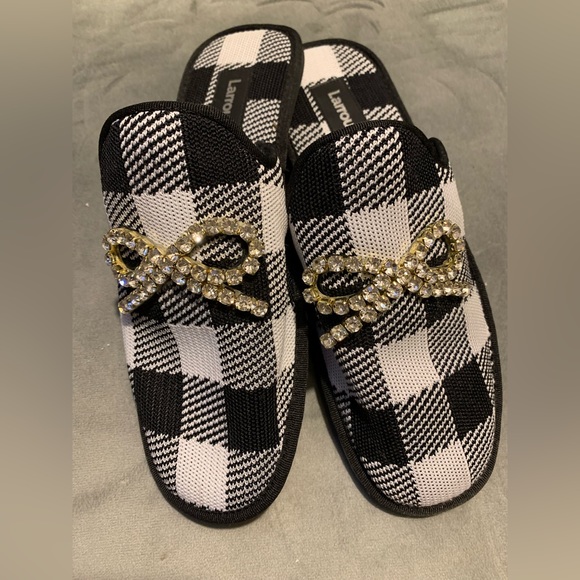 Larroude black gingham slipper mule size 7 New - Picture 5 of 5